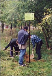 Członkowie „Salamandry” umieszczają tablice informacyjne przy zabezpieczonych przez Towarzystwo zimowiskach nietoperzy